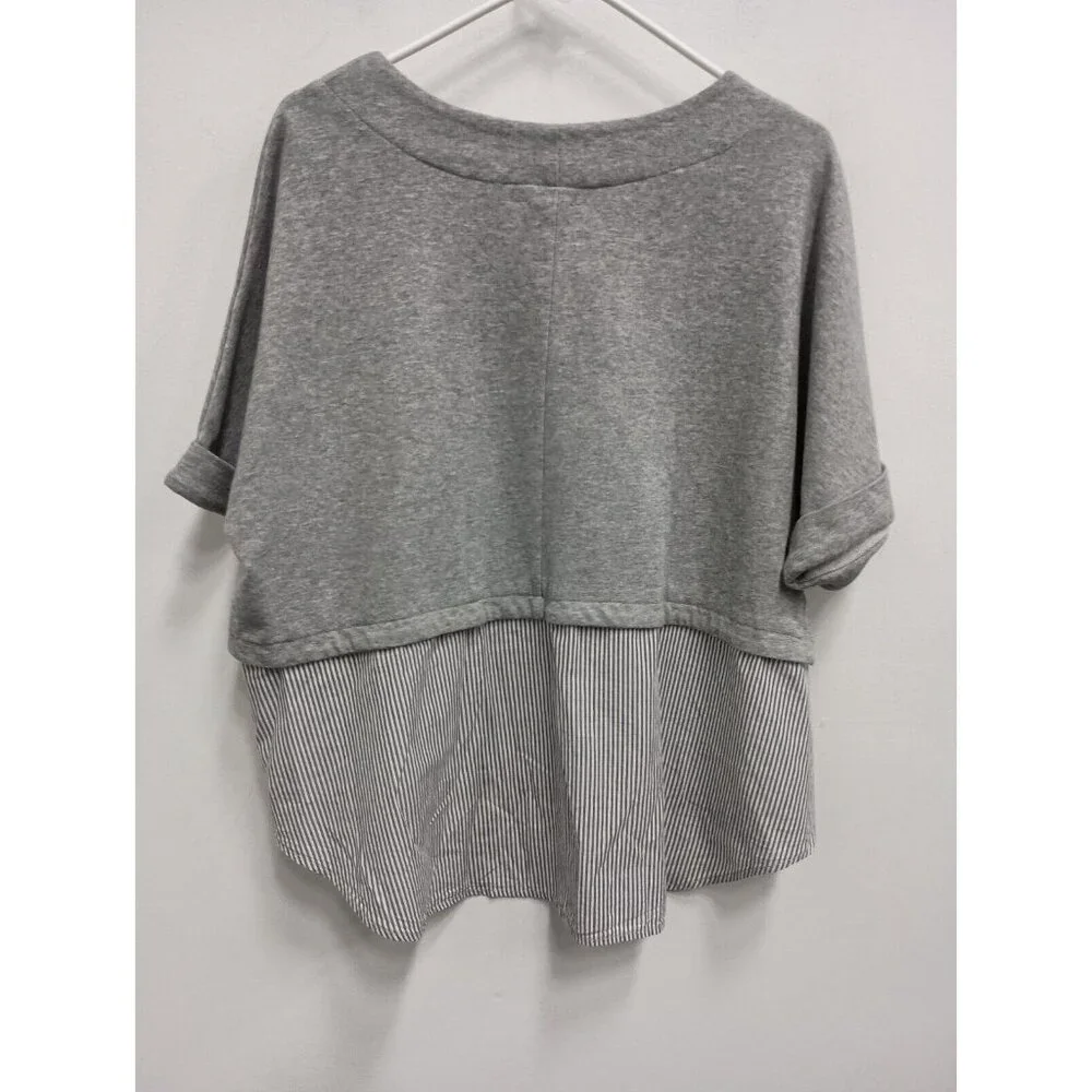 Anthropologie LIli's Closet Womens Top Large Gray‎ Striped Hem Pullover BOHO - Picture 7 of 11